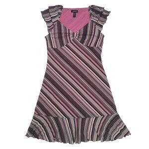 Striped Sleeveless Ruffle Dress By Ideology L Pink Black Nylon Womens, NWOT.